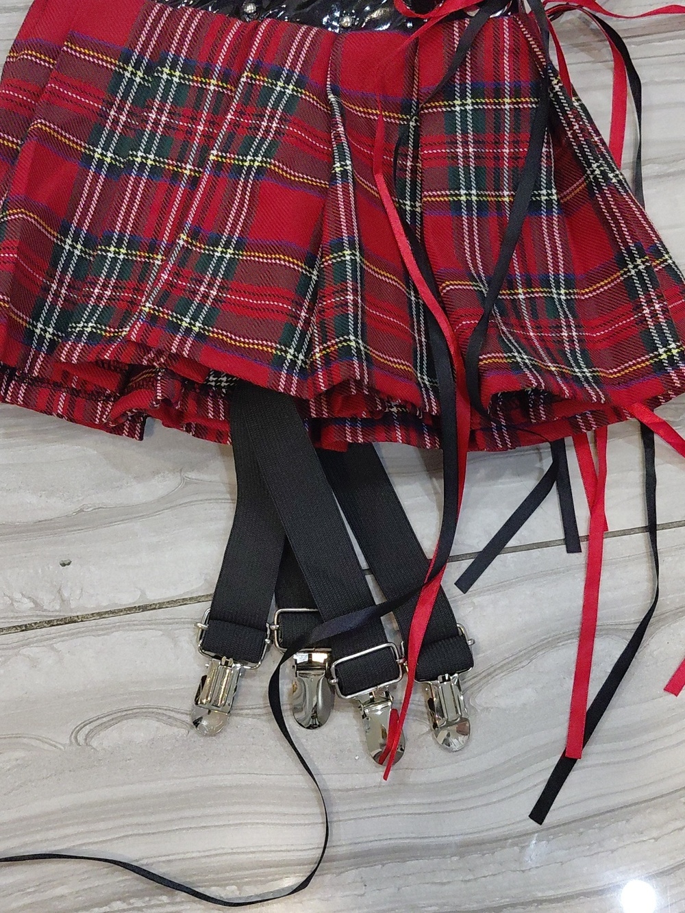 Bundle Plaid Red Mini Skirt with Studded Waistband - Picture 12 of 12